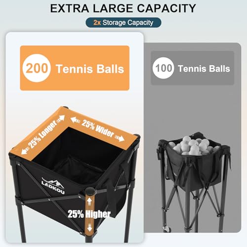 Ladkou Extra Large Tennis Ball Hopper, Holds 200 Balls, Foldable Tennis Ball Basket with Wheels & Removable Bag, Lightweight Pickleball Caddy Cart for Baseball/Softball, for Training/Teaching, Black by Ladkou - Image 2