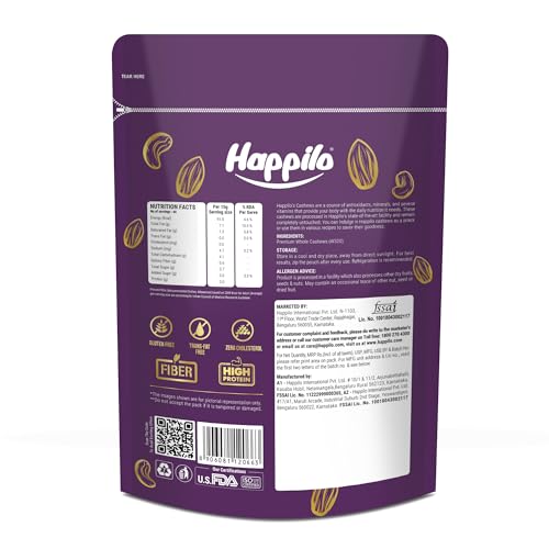Happilo Premium Natural Whole Cashews 1 Kg Value Pack | Dry Fruits, Kaju, Healthy Snacks | Unsalted Cashew Nuts | Crunchy, Nutritious & Delicious Nuts | Rich in Protein, Magnesium & Phosphorus