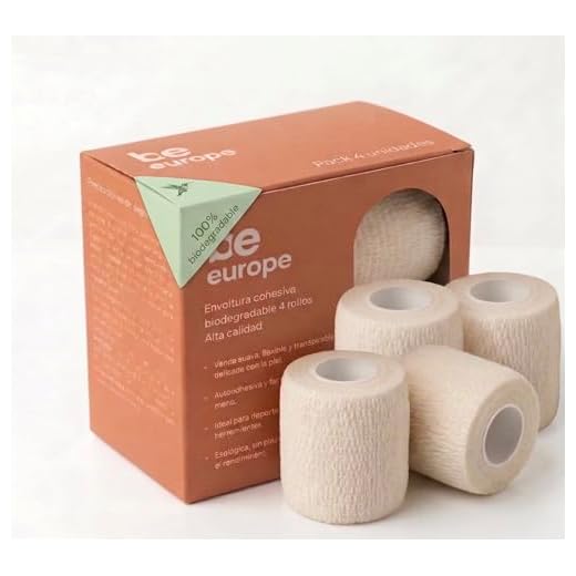 Pack 4 Vendas Cohesivas Deportivas Autoadherentes 5cm x 5m | 100% Biodegradable | Cinta Elástica para Deporte, Crossfit y Fisioterapia | Sin Látex | BEeurope ECOGRIP Pro
