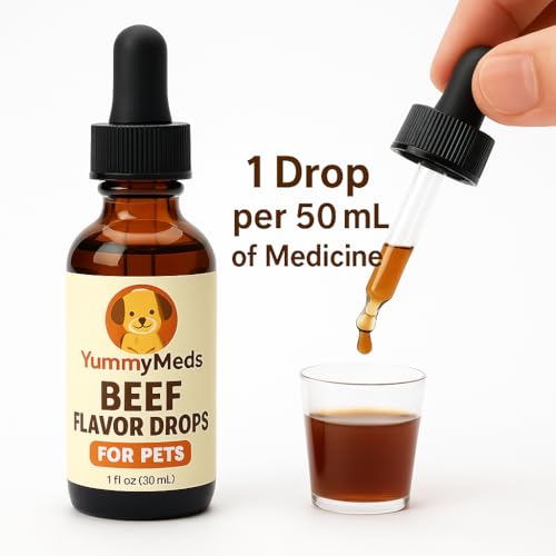 YummyMeds Beef Flavor Drops for Pets – Medication Flavoring for Dogs, Cats & Birds – Vet Approved – Makes Prescription Medicines Palatable – 1 fl oz (30 mL)