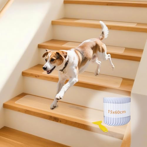 ROEOWENE 30PCS Alfombrillas Antideslizantes de Escalera Transparente Alfombras Peldaños de Escalera Madera Cinta Antideslizante Seguridad Tiras Antideslizantes Autoadhesivas para Suelo,Baldosas-15x60