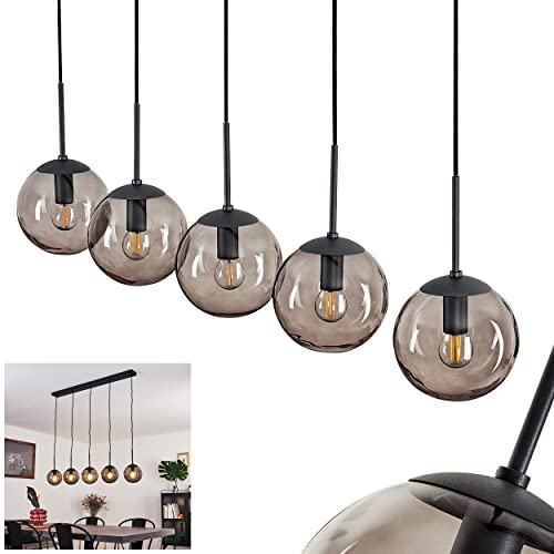 Pendelleuchte Mesas, Hängelampe aus Metall/Glas in Schwarz/Rauchglas im...