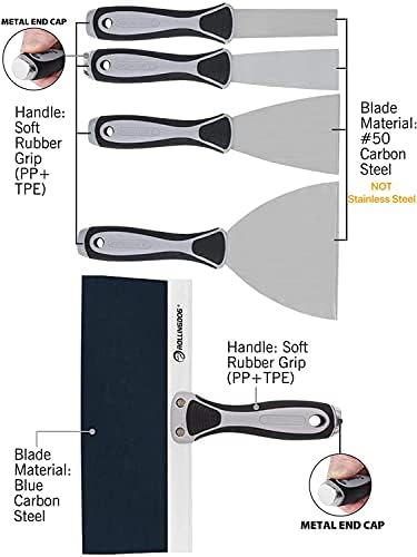ROLLINGDOG 5PC Putty Knife Set Includes Chisel Scraper and 10" Taping Knife with Durable High Carbon Blades Great for Scarping,Cleaning,Wall Repairs and Spreading