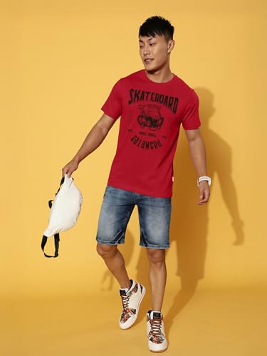 Image of Veirdo Regular Fit Half Sleeves Round Neck Typographic Printed Pure Cotton T-Shirt for Men (Available Colors: Black, Navy, Swan White, & White) (Sizes: S to 2XL)