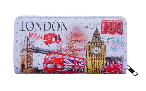 ShopEwebb Monedero con diseño de la bandera británica de Londres Icons con cierre de cremallera, multicolor, L, Retro