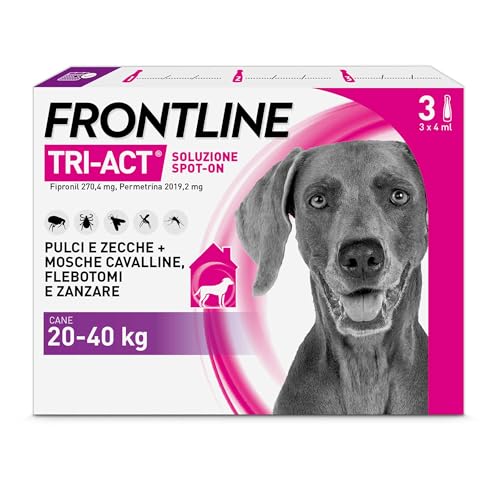 FRONTLINE Triact, 3 Pipette, Cane L (20-40Kg), Antiparassitario per Cani e Cuccioli di Lunga Durata, Protegge il Cane da Pulci, Zecche, Zanzare, Pappataci e Leishmaniosi, Antipulci 3 Pipette