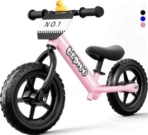 LEDIVO Toddler Balance Bike 2 Year Old, Age 18 Months to 5 Years Old, 12" Push Bicycle w/Customize Plate (4 Sets of Stickers & Toy Duck Included), Kids Balancing Gift Bike for 3-4 yrs Boys Girls