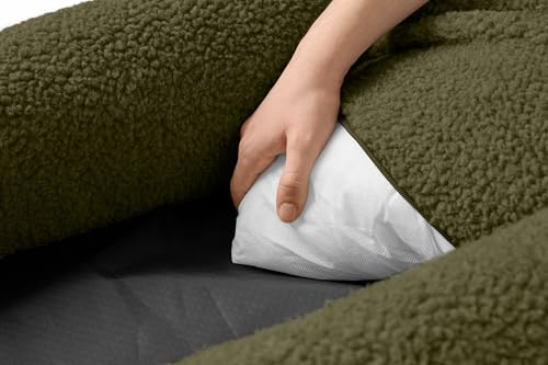 HUNTER Hundesofa KUMARA, Farbe: Khaki, kuschelig weicher Teddyplüsch, Rutschhemmende Unterseite, wendbares Innenkissen, trendig, großzügige Füllung, Bezug maschinenwaschbar, Größe: 80 x 60 cm