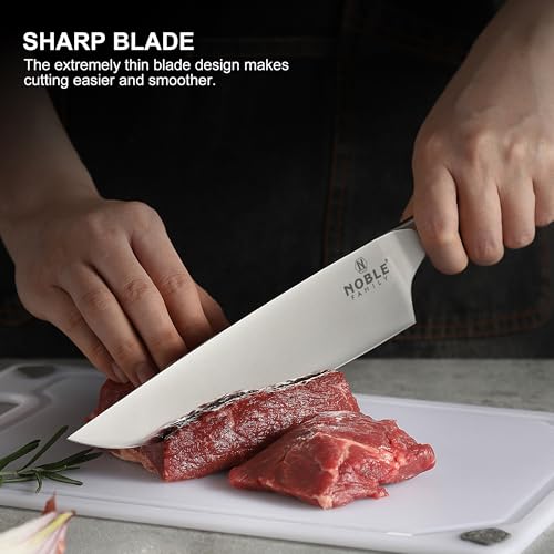 N NOBLE FAMILY Set of 16 Kitchen Knives with Block, Drawer Organizer, Sharpener, Cutting Board, Non-slip Chef Knives, 6 Steak Knives, Black - Image 6