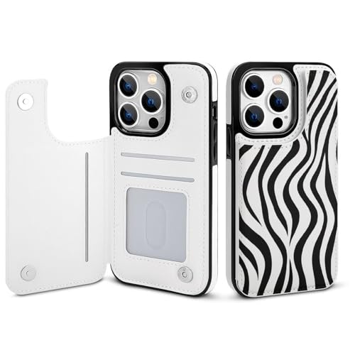 HKMNLEW Zebra Print Flip Phone Wallet Case iPhone 14 Pro�p PU���U�[���C�ϏՌ��d�b�P�[�X�J�o�[ �J�[�h�z���_�[�t��