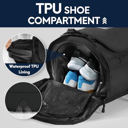 Haimont Heavy Duty Duffle Backpack for Men, Convertible 60L Travel Duffel Bag Backpack with Shoes Compartment, Weekender Bags for Sports Gym, Water-Resistant, Black - Image 2