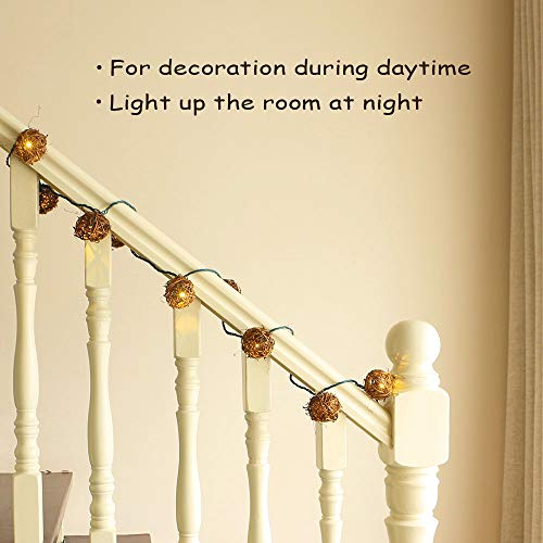 Acraft Handmade Dark Brown Rattan Ball String Lights Plug In Fairy Lights For Indoor Outdoor Patio Garden Balcony With End-To-End Connector Decorative Lighting #TOP2