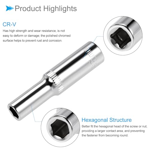 Image of 6-Point Socket, 1 /4 inch Drive 5mm Deep, Polished Chromed CR-V Metric Deep and Shallow Impact Socket - (Applications: for Ratchet Torque Electric Wrenches Car Repair), 2-Pieces