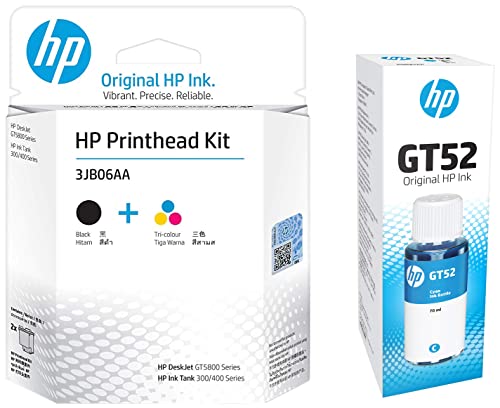 HP Black/Tri Color Combo Printhead DeskJet GT5810 / GT5820 Series, Ink Tank 110/310/410 Series, Smart Tank 300/400 Series & HP GT52 Ink Bottle (Cyan)