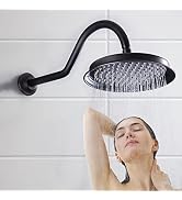 Drettyer Oil-Rubbed Bronze 9-Inch Rain Shower Head – 13" Curved Extension Arm, 30° Swivel, Self-Cleaning Nozzles, Vintage Brass Finish