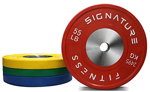 Signature Fitness 2" Olympic Competition Bumper Plate with Steel Hub for Strength Training and Powerlifting - Very Low Bounce, Sold in Pairs, Red SF-CP55S by Signature Fitness - Image 3