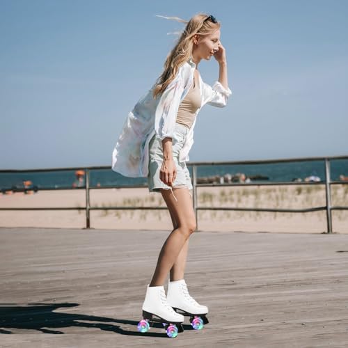 XUDREZ Roller Skates for Women Men Cozy PU Leather High-top Roller Skates for Beginner Double-Row PU Wheels, Professional Indoor Outdoor Roller Skates with Shoes Bag (White Flash,38) - 5