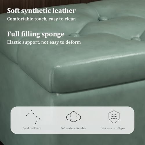 Banc de rangement similicuir bleu impermeable avec repose-pieds de salon - 5