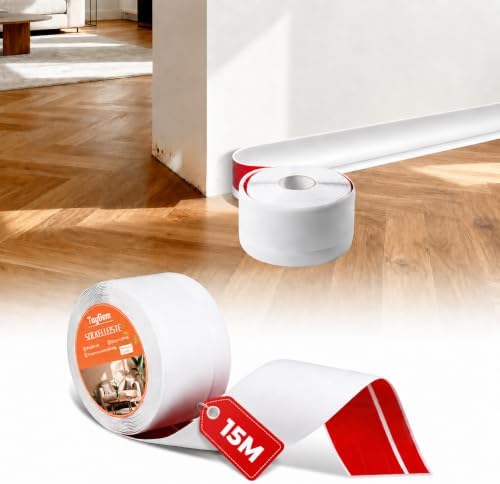 Sockelleiste Selbstklebend, Einfach Zu Reinigen, Ohne Bohren | PVC Sockelleisten Wandleisten Weichsockelleiste Flexibel, DIY Fussleisten für Wohnzimmer Küche Badezimmer Büro, Weiß