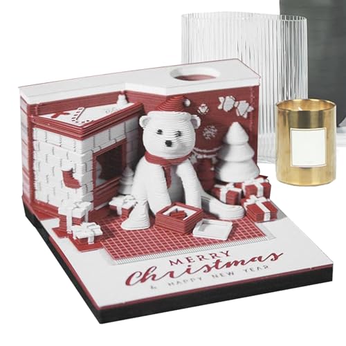Sirseon Calendar 2025, Calendar 2025 | Notepad Desk Calendar | Paper Carving Art with LED Lights, Christmas Bear Calendar 2025, Timepiece Calendar, Home Decoration