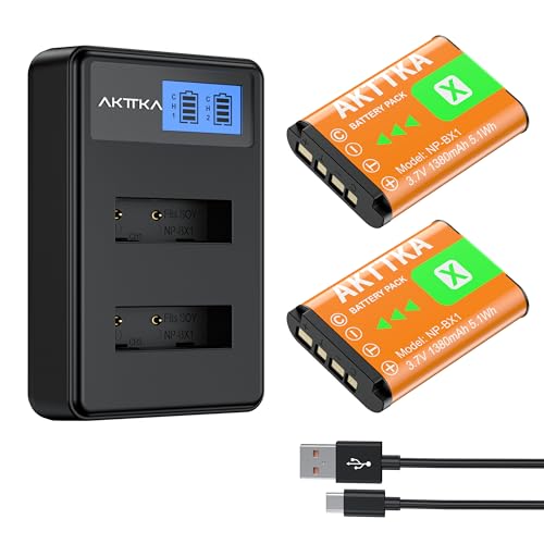 AKTTKA Batteria ricaricabile NP-BX1 (set da 2, 1380 mAh) e