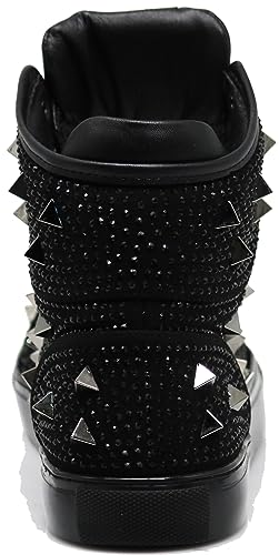 Image of Enzo Romeo Men's High Top Crystal Shimmer Rhinestone Blink Flat Spike Fashion Sneakers Shoes BUL2