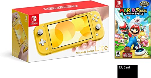 NEW NTD2 2022 Switch Lite Deluxe Holiday Game Bundle: Switch Lite Yellow with Mario and Rabbids Kingdom Battle Game Disk, and T.F. Card