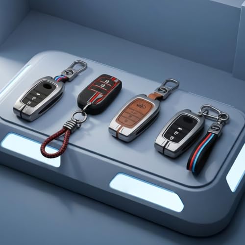 Image of KEYCEPT Metal Key Cover for 3 Button Toyota Innova Hycross | Fortuner | Hilux | Innova Crysta | Fortuner Legender | Land Cruiser | Suzuki Invicto Smart Key (Dual Black & Tan)