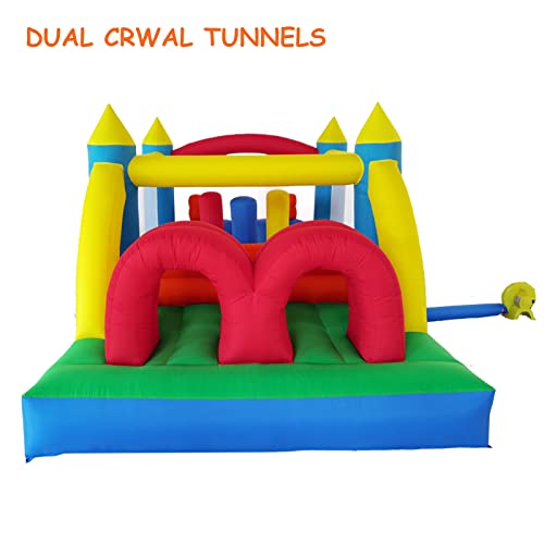 Huakastro Kids Inflatable Obstacle Bounce House With Dual Racing Slides, Tunnels, Climbing, Obstacles, Jumping All In One Castle - Blower Included #TOP2