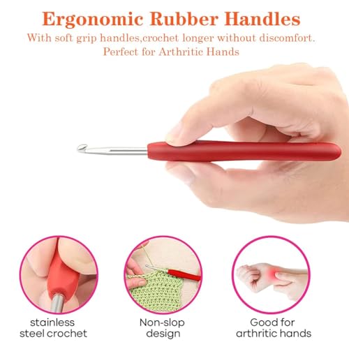Image of THE WOOLY WONDERS Crochet Hooks Set, 41 Pcs Full Size, Ergonomic Soft Grip Rubber Handles, Crochet Kits for Beginners Adults, Sister Gift, Arthritic Hands, Large Crochet Needle with Blue Case