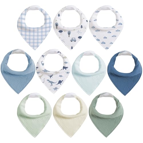 Image of egmao baby Muslin Bibs for Drooling and Teething,10 Pack Drool Bibs for Boys Girls,100% Cotton Soft for Infant,Newborn