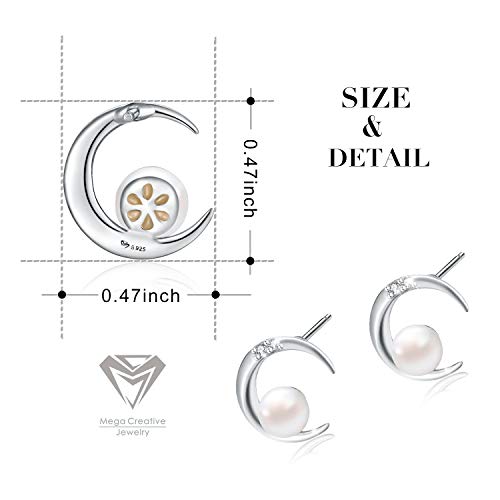 Mega Creative Jewelry Moon Pearl White Freshwater 925 Sterling Silver Studs Earrings For Women Crystals Jewelry Gifts For Mom Wife Girls Her #TOP1