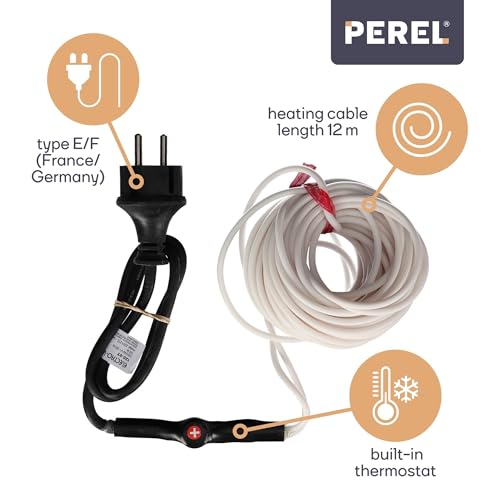 Perel Frostschutz-Heizkabel für Wasserrohre, mit Thermostat, für innen und außen, IP68, 12 m