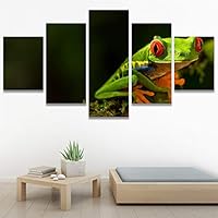 SIGNWIN 5 Panel Canvas Wall Art Amphibians Closeup Decorative Elements Frog Hallway Impressionism Multicolor for Home Decorations Ready to Hang - 60