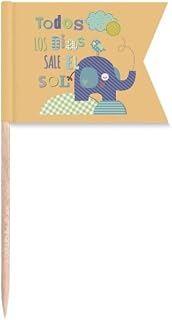 Banderas de palillo de dientes con diseño de elefante, diseño de rayas, color amarillo