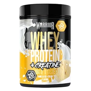 Warrior Whey Protein Powder + Creatine 500g – Sports Nutrition Shake for Muscle Growth, Performance, and Recovery – Enjoy Post Workout – Low Sugar – 20 Servings (Vanilla Ice Cream)