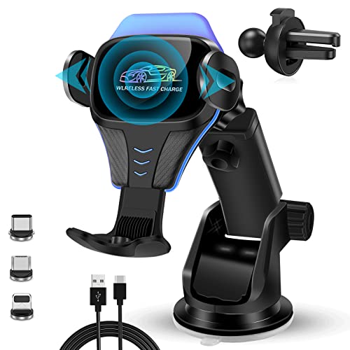 Qi 15W Cargador Inalámbrico Coche,Kaishengyuan Soporte Móvil Coche con Bloqueo Automático, Cargador de Coche Inalámbrico por Inducción con Clip de Salida de Aire y Ventosa (Negro) Cover