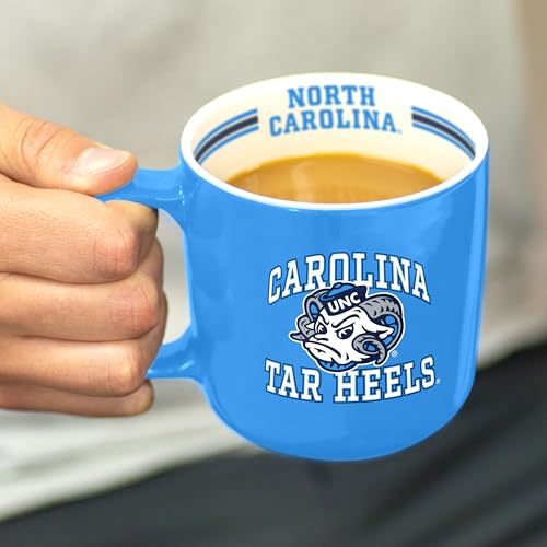 Image of Logo Brands NCAA North Carolina Tar Heels 15 oz Stripe Coffee Mug - Vintage Team Logo, Inside Print & Stripes, Microwave & Dishwasher Safe- Great Gift For Fans & Alumni