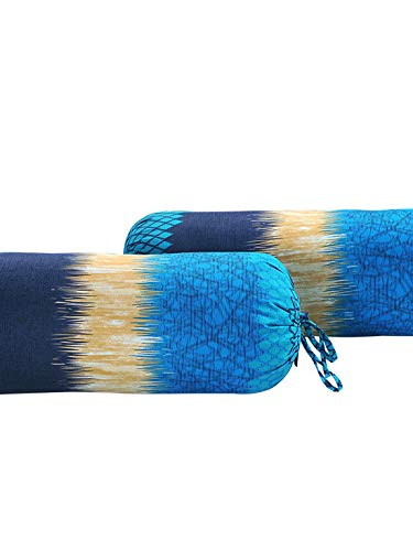 Image of Swayam Set of 2 Mercerized Cotton Bolster Cover | 30x30 Inch | Soft Breathable Masnad Cover 250TC | Durable & Washable | Abstract Print Bolster Cover for Diwan, Bed & Sofa - Blue