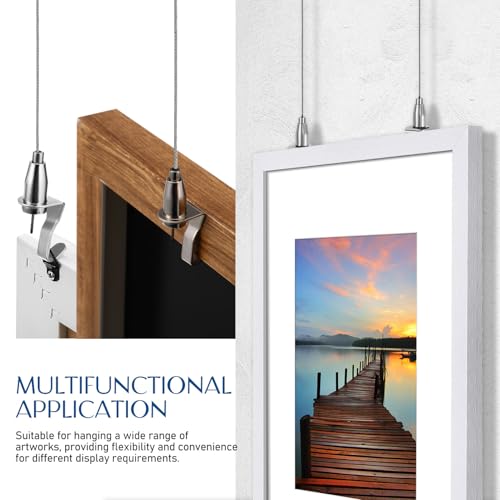 Image of 8 Sets Heavy Duty Picture Hanging Kit with Adjustable Wire and Picture Rail Hooks for Gallery and Exhibition Display, Stainless Steel Frame Hanging System