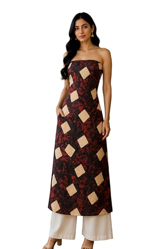 Image of Ethnics of Kutch Women's Ajrakh Modal Silk Natural Dye Hand Block Print Unstitched Kurta Fabric (For Lenght - Refer Bullet Point Below)
