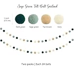 ANSOMO Sage Green Ribbon Felt Ball Garland Fabric Pom Pom Banner Tan Brown Ivory Gold Birthday Bridal Baby Shower Wall Hanging Party Decorations Wild Safari Jungle Botanical Greenery Decor Supplies - Image 3