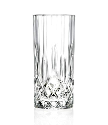 Highball - Glass - Set Of 6 - Hiball Glasses - Glass Crystal - Beautiful Designed - Drinking Tumblers - For Water , Juice , Wine , Beer And Cocktails - 13 Oz. - By Barski - Made In Europe #TOP1