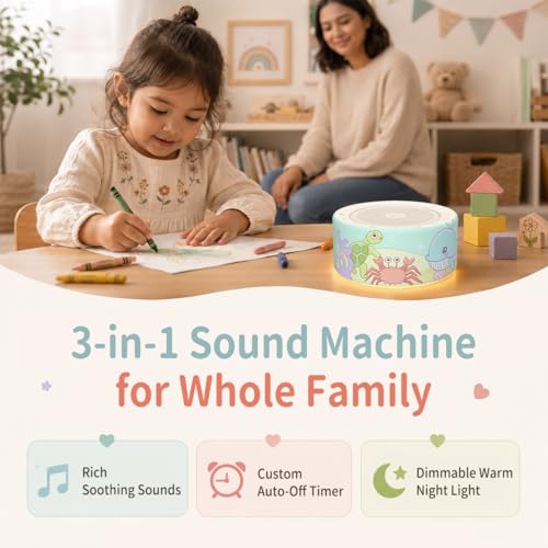 Image of Kipcush White Noise Machine for Baby & Adults, Sleep Sound Machine with 30 Soothing Sounds, 8-Color Night Light, Memory Function, White Noise for Sleeping, Nursery, Office, Travel, Relaxation