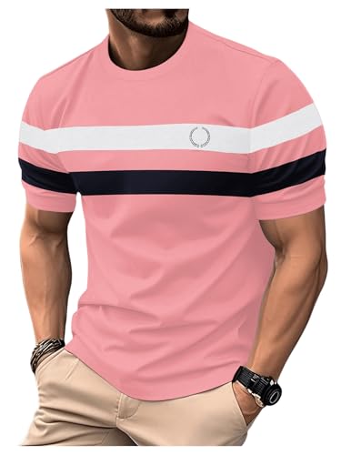 Image of RoseSeek Men's Color Block Short Sleeve Tee Shirts Casual Crewneck T Shirt Trendy Summer Tops