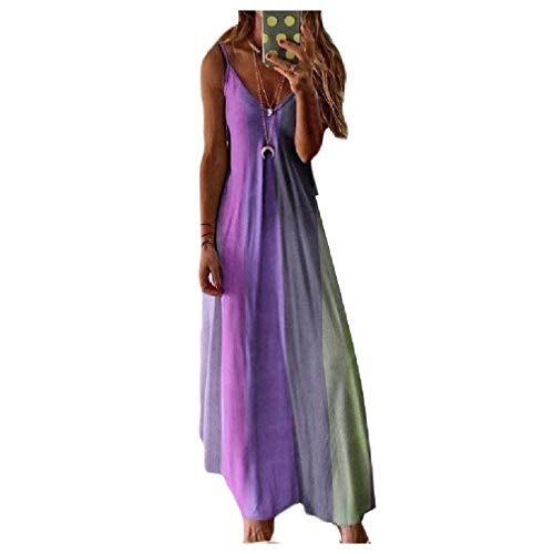 Vestido midi feminino sem mangas com decote V casual solto da Comaba, Roxa, XX-Large