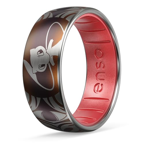 Enso Rings x Pokemon Hybrid Ring Collection for Hands - Durable Brushed Outer Metal - Comfortable and Premium Inner Silicone - Mew - Titanium 1-2/Pink Diamond-Colored - Size 14