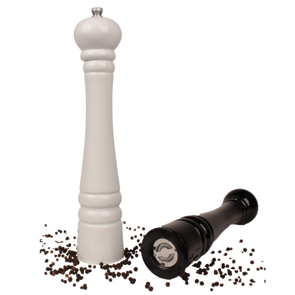 Woodcarver Salz- und Pfeffermühlen Set, 2er Set mit Metallmahlwerk, Gewürzmühlen aus Holz und Metall, manuelle Pfeffer- und Salzmühle, handgemacht, 32 cm