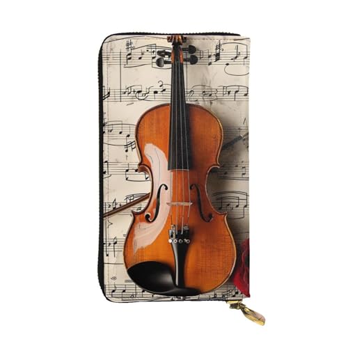 Portefeuille en cuir pour femme avec motif violon et fermeture éclair pour son smartphone