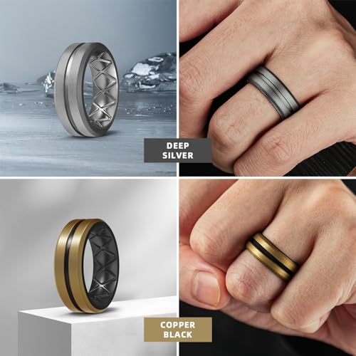 Egnaro Men's Silicone Rings, 8mm Wide Two Tone Rubber Wedding Band for Him by Egnaro - Used condition - Image 4